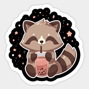 raccoon drink bubbletea Sticker